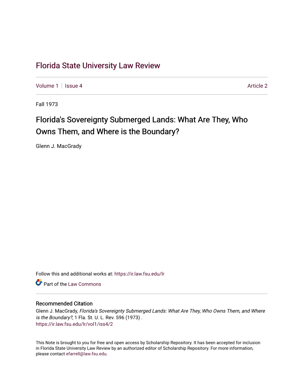 Florida's Sovereignty Submerged Lands: What Are They, Who Owns Them, and Where Is the Boundary?