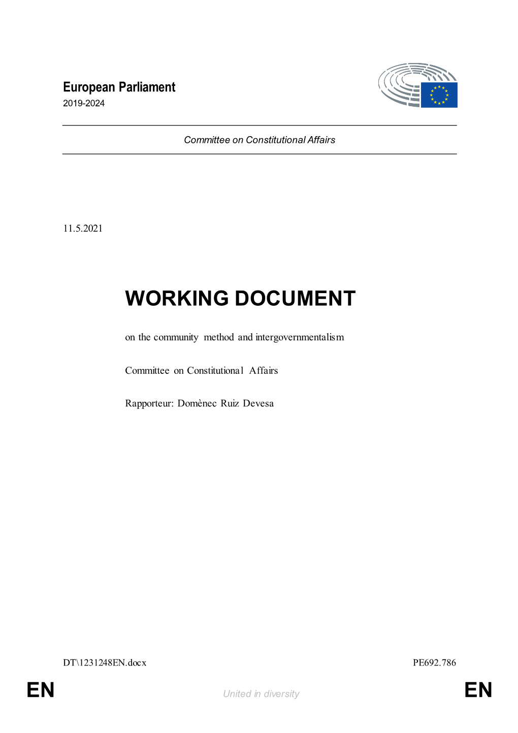 AFCO Working Document on the Community Method And