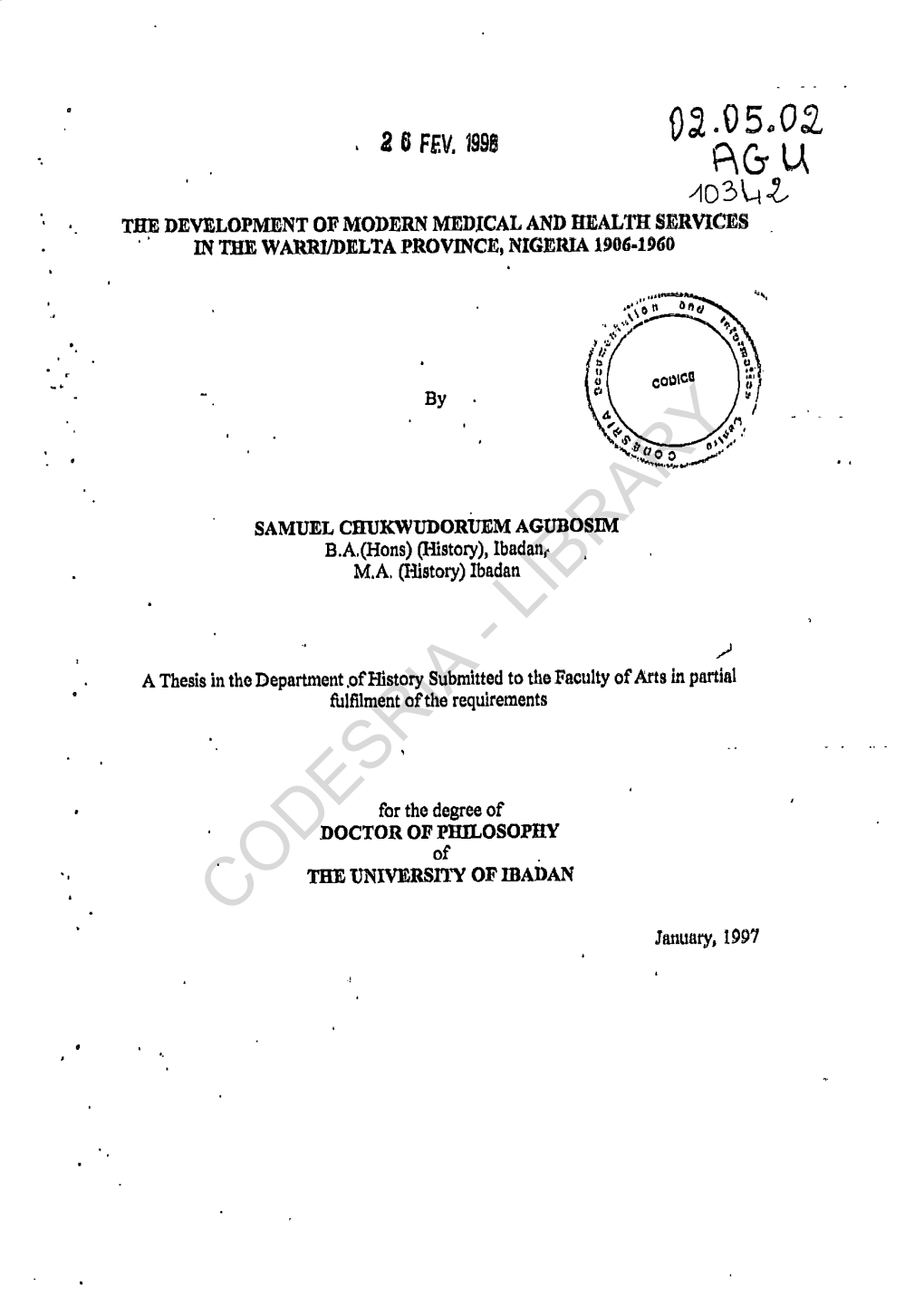 The Development of Modern Medical and Health Services in the Warri/Delta Province, Nigeria 1906-1960