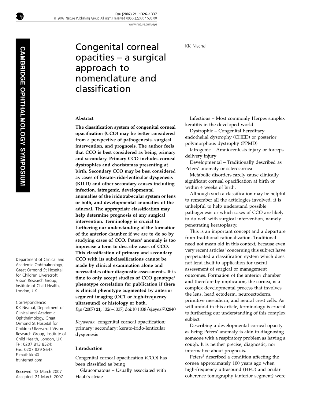 Congenital Corneal Opacities KK Nischal 1327