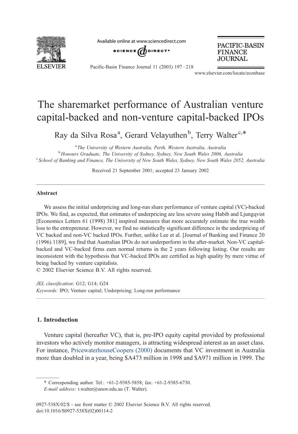 The Sharemarket Performance of Australian Venture Capital-Backed and Non-Venture Capital-Backed Ipos