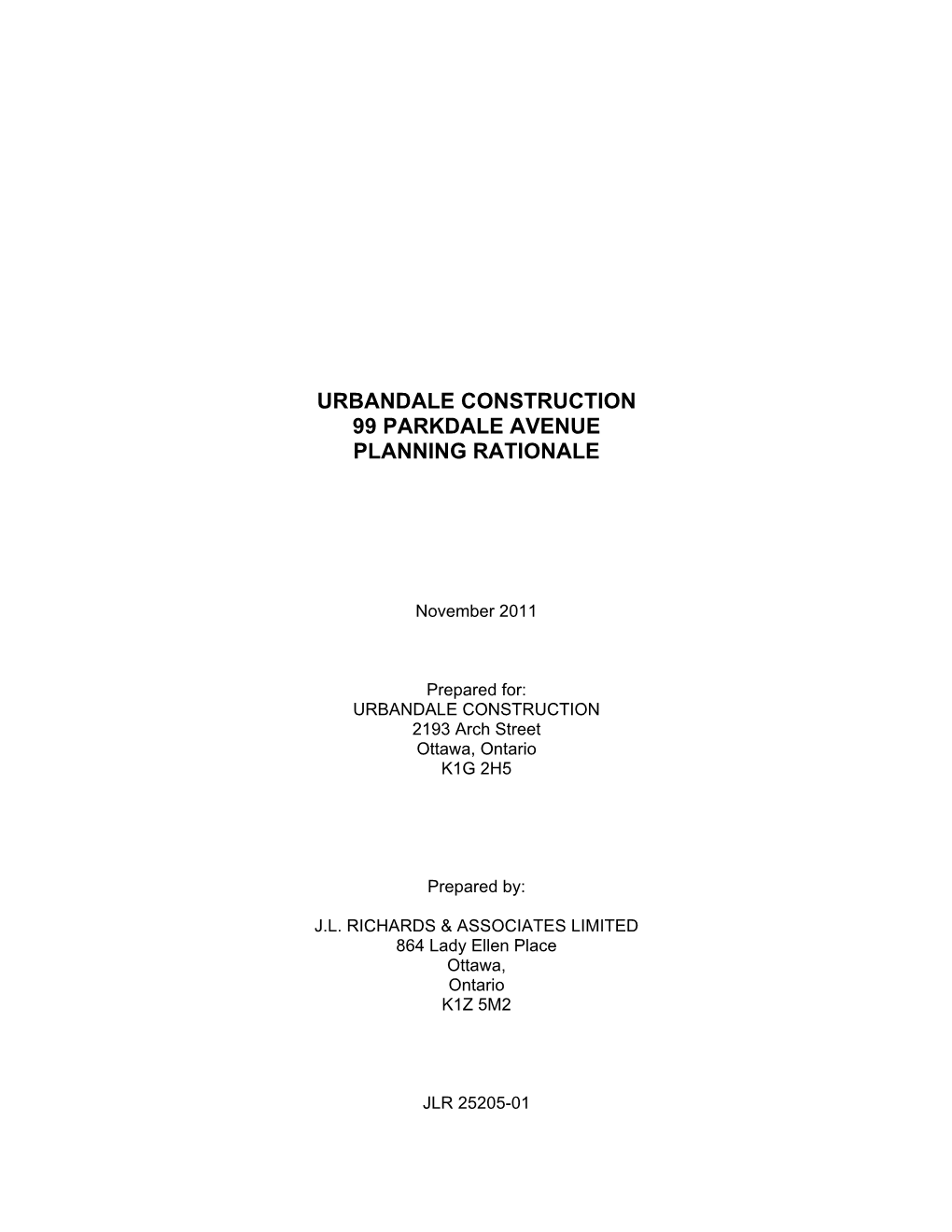 Urbandale Construction 99 Parkdale Avenue Planning Rationale