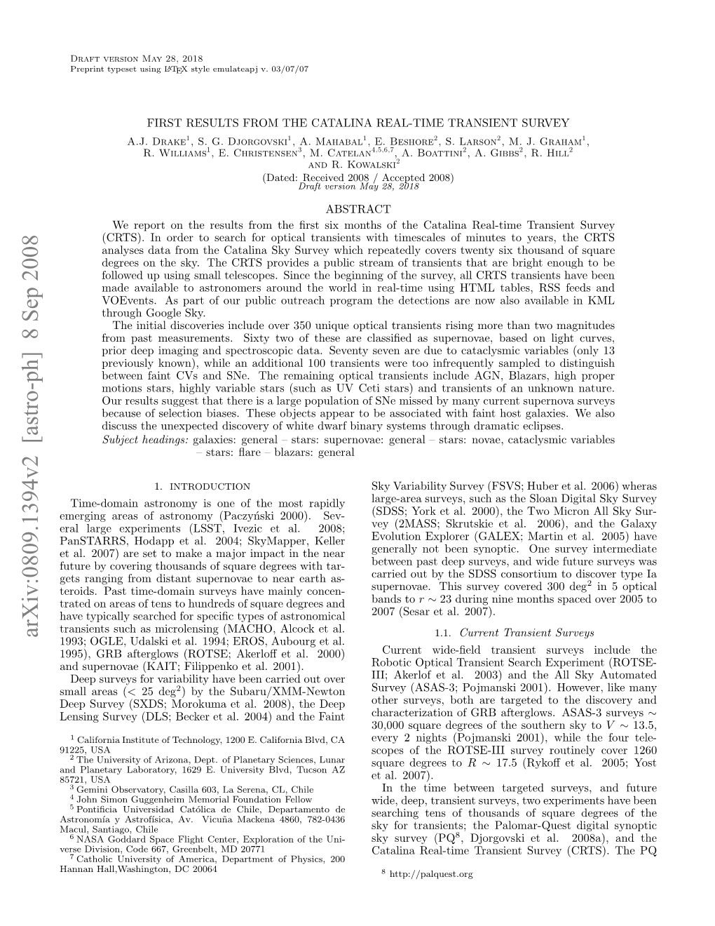 First Results from the Catalina Real-Time Transient Survey