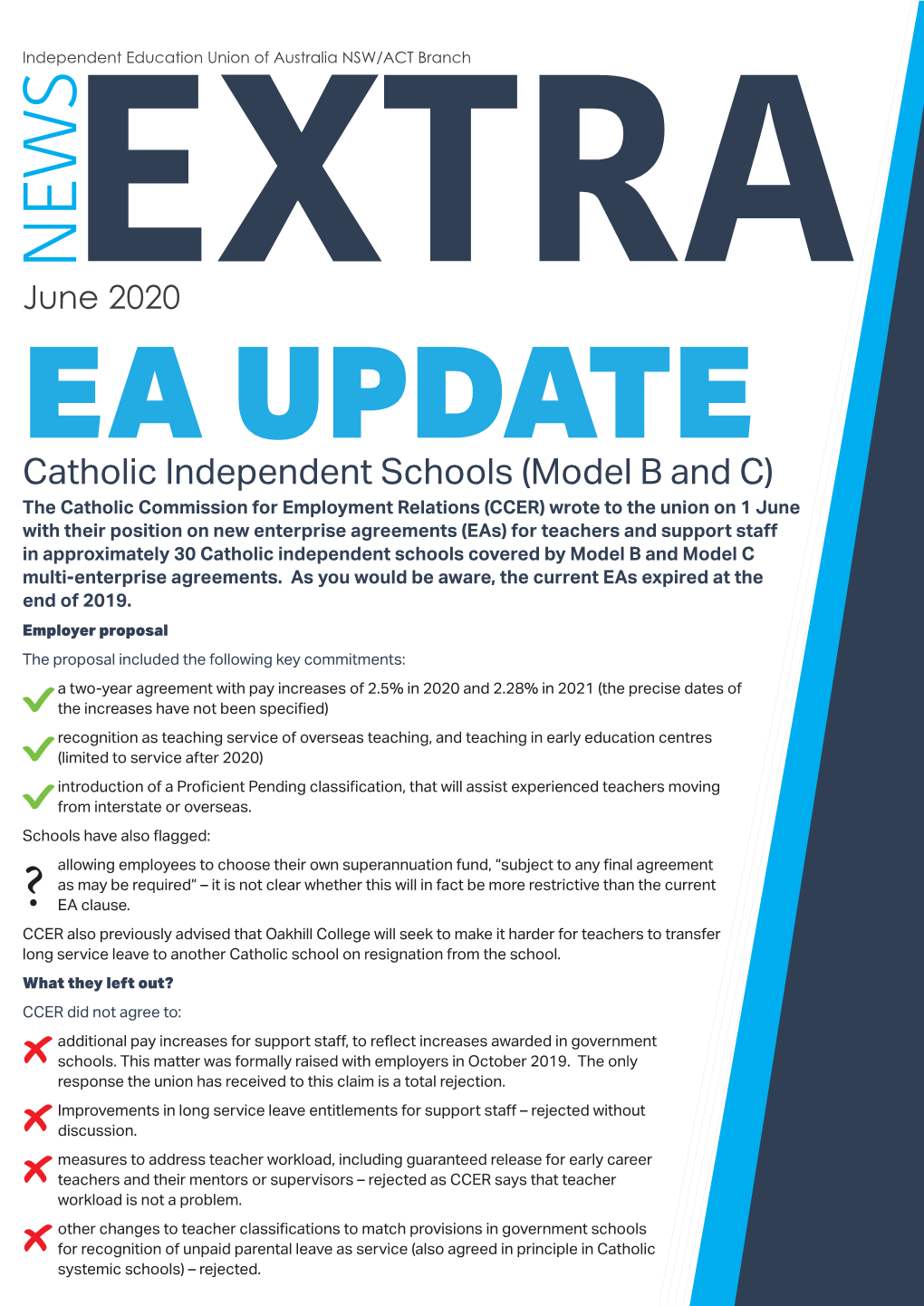 EA Update Catholic Independent Schools (Model B and C)