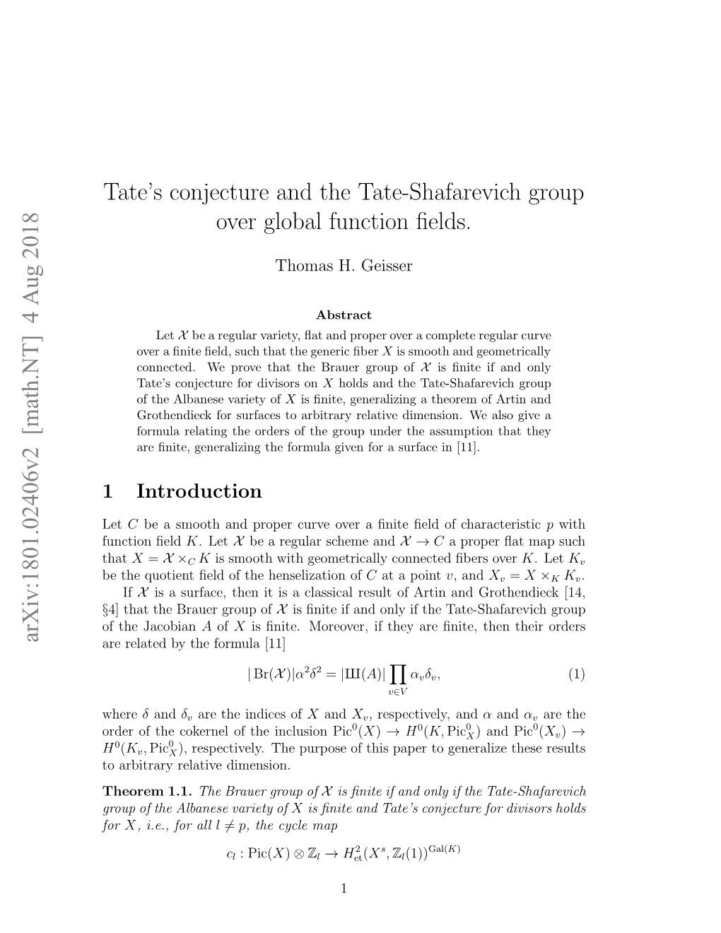 Tate's Conjecture and the Tate-Shafarevich Group Over Global