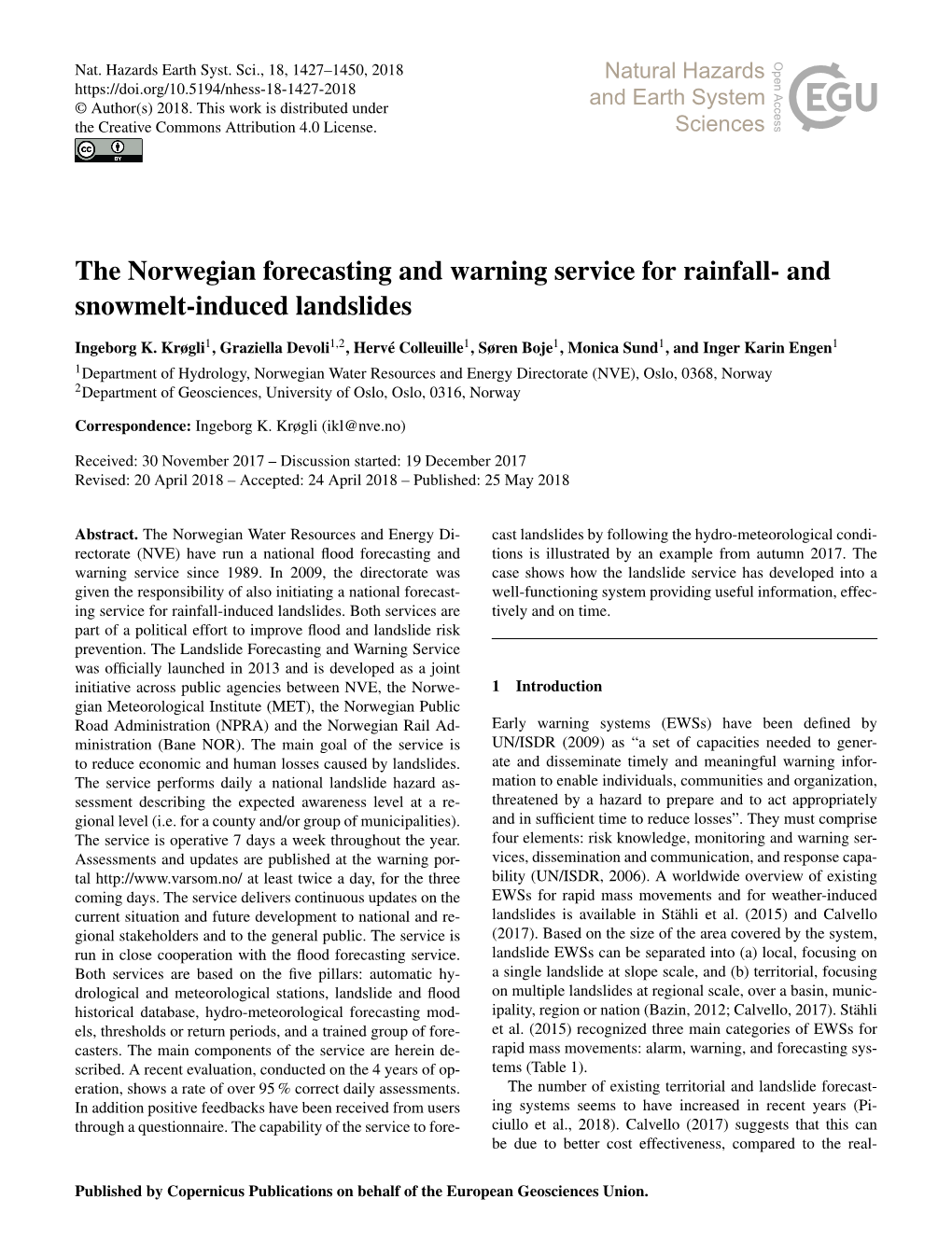 The Norwegian Forecasting and Warning Service for Rainfall- and Snowmelt-Induced Landslides
