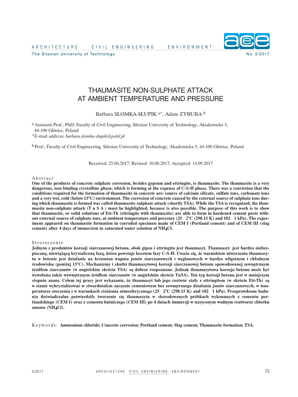 Thaumasite Non-Sulphate Attack at Ambient Temperature and Pressure