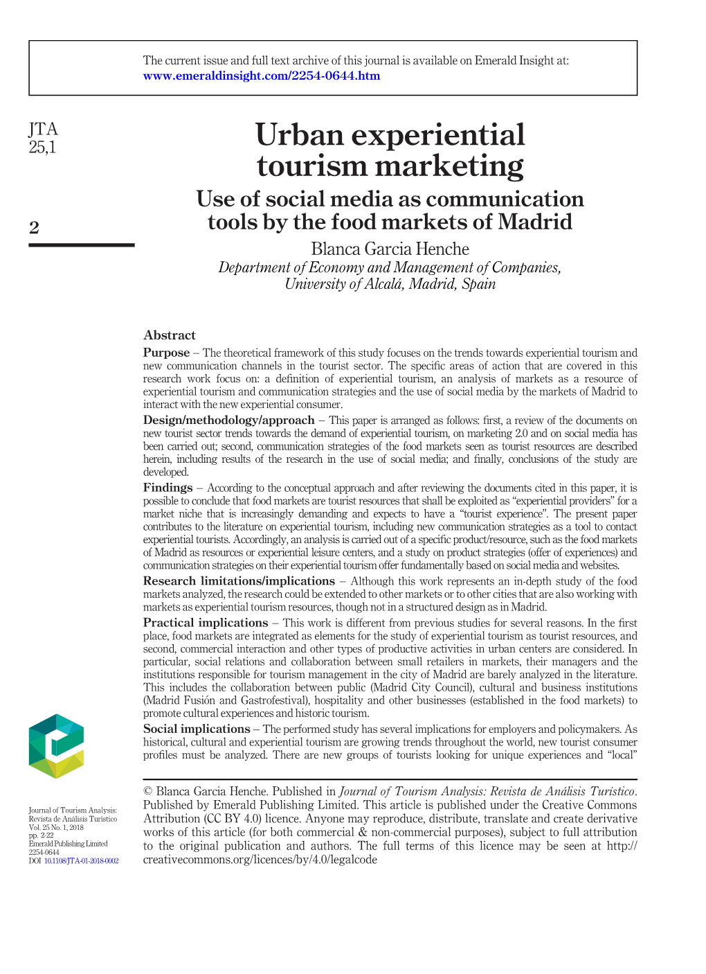 Urban Experiential Tourism Marketing