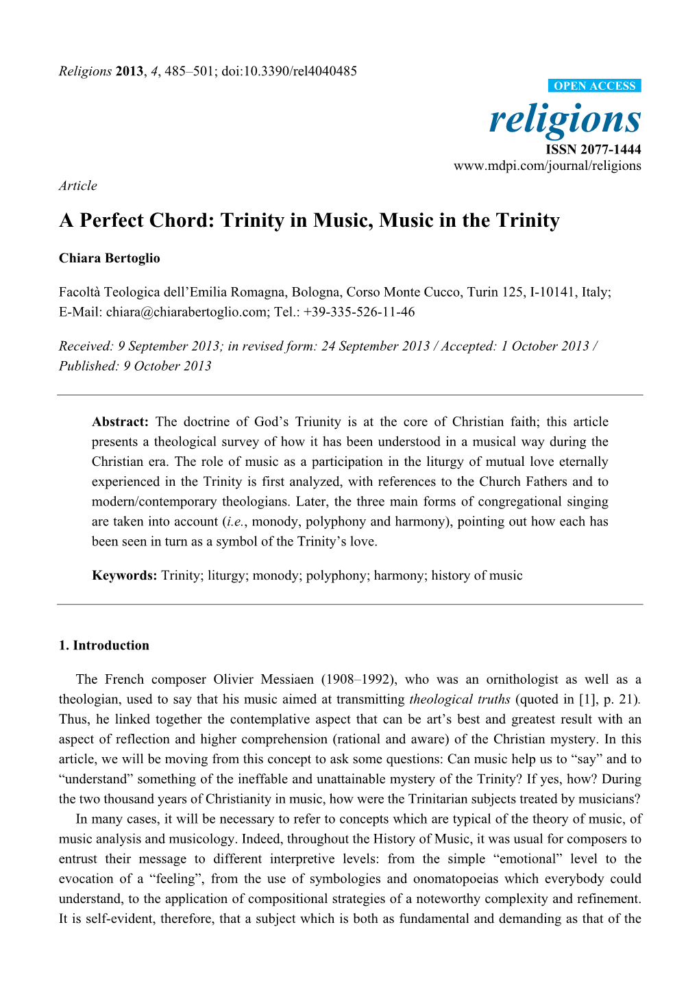 A Perfect Chord: Trinity in Music, Music in the Trinity