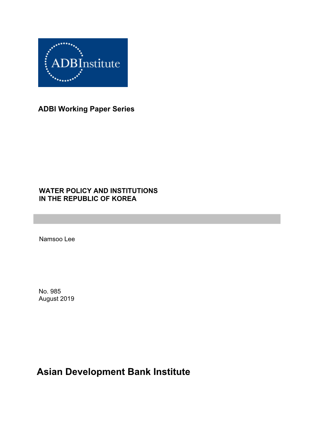 Water Policy and Institutions in the Republic of Korea