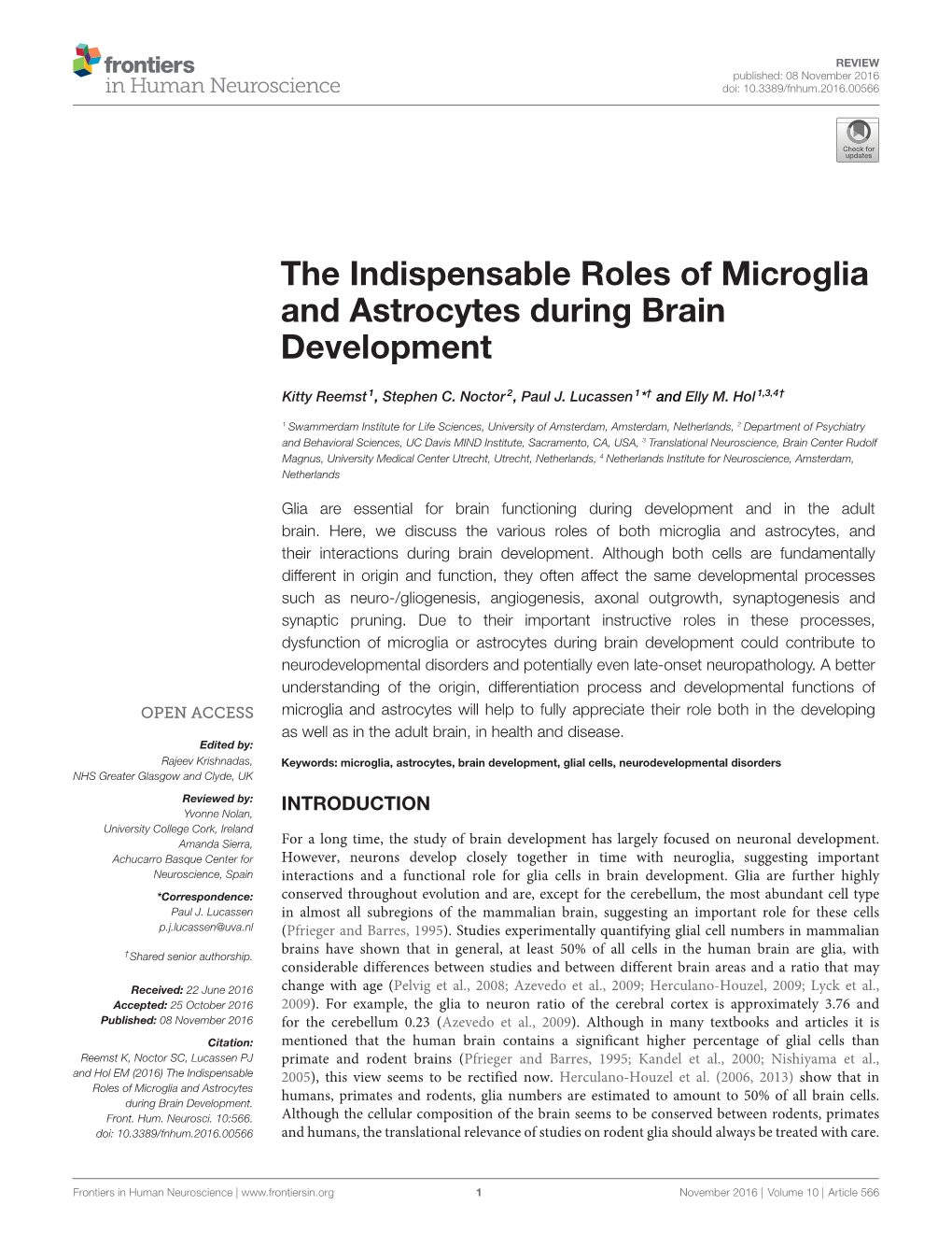 The Indispensable Roles of Microglia and Astrocytes During Brain Development