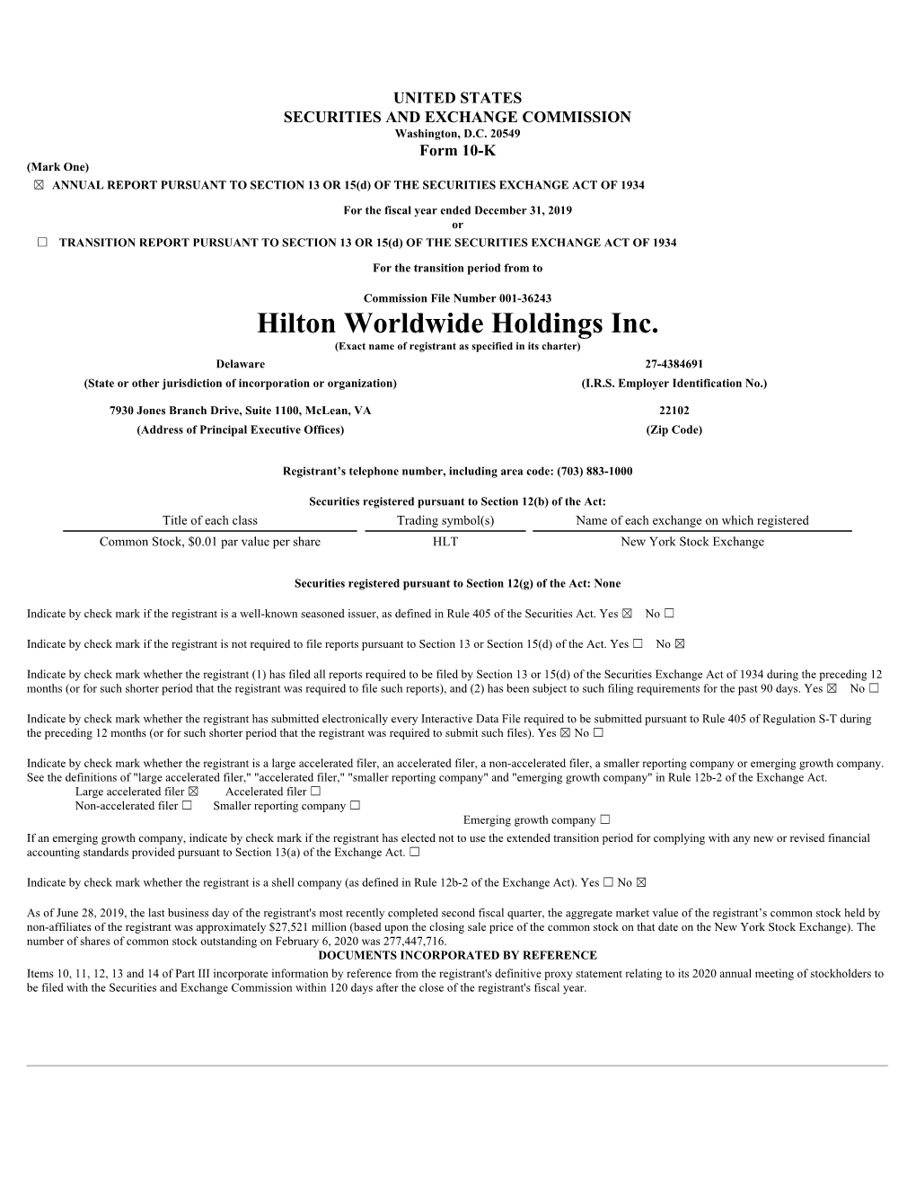 Hilton Worldwide Holdings Inc