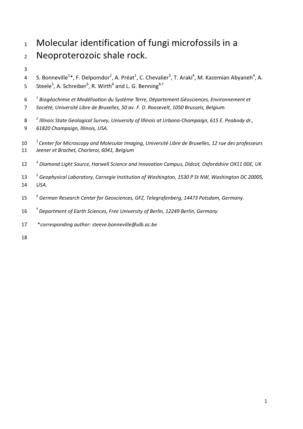 Molecular Identification of Fungi Microfossils in a 2 Neoproterozoic Shale Rock