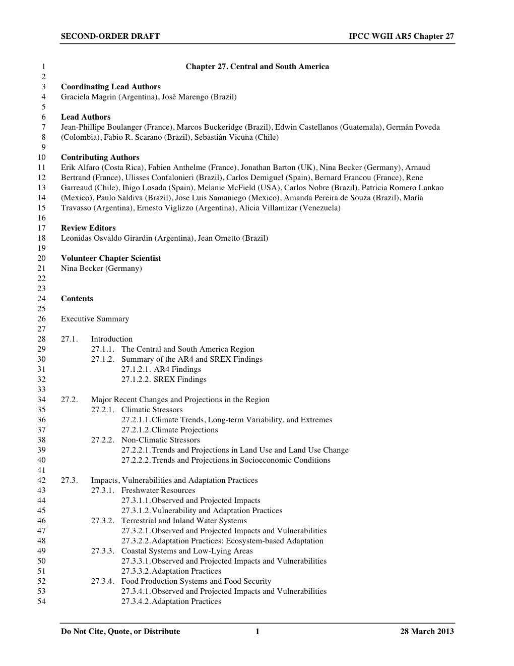 SECOND-ORDER DRAFT IPCC WGII AR5 Chapter 27 Do Not Cite, Quote