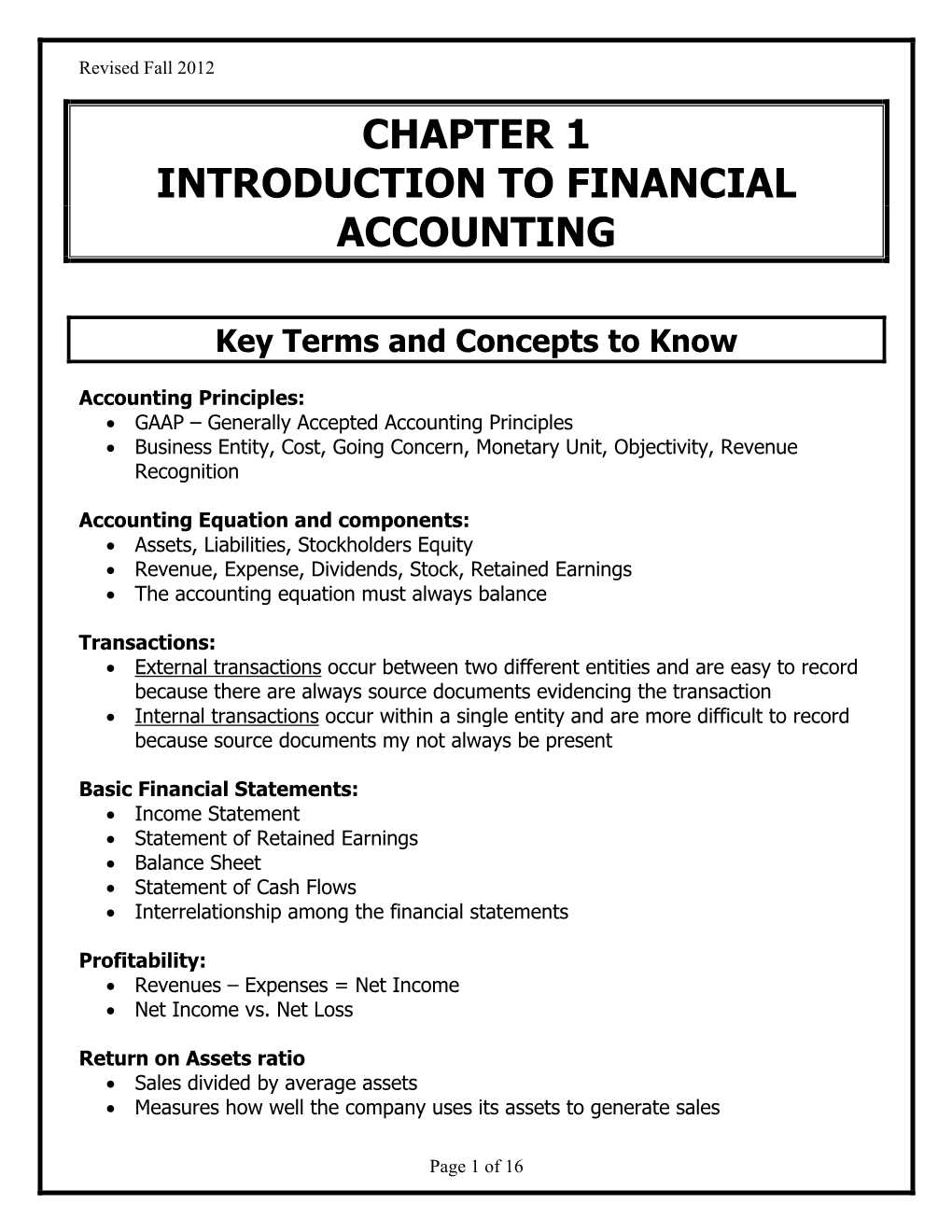 Chapter 1 Introduction to Financial Accounting