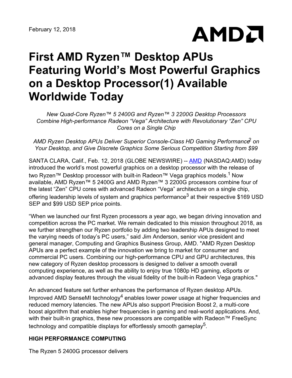First AMD Ryzen™ Desktop Apus Featuring World's