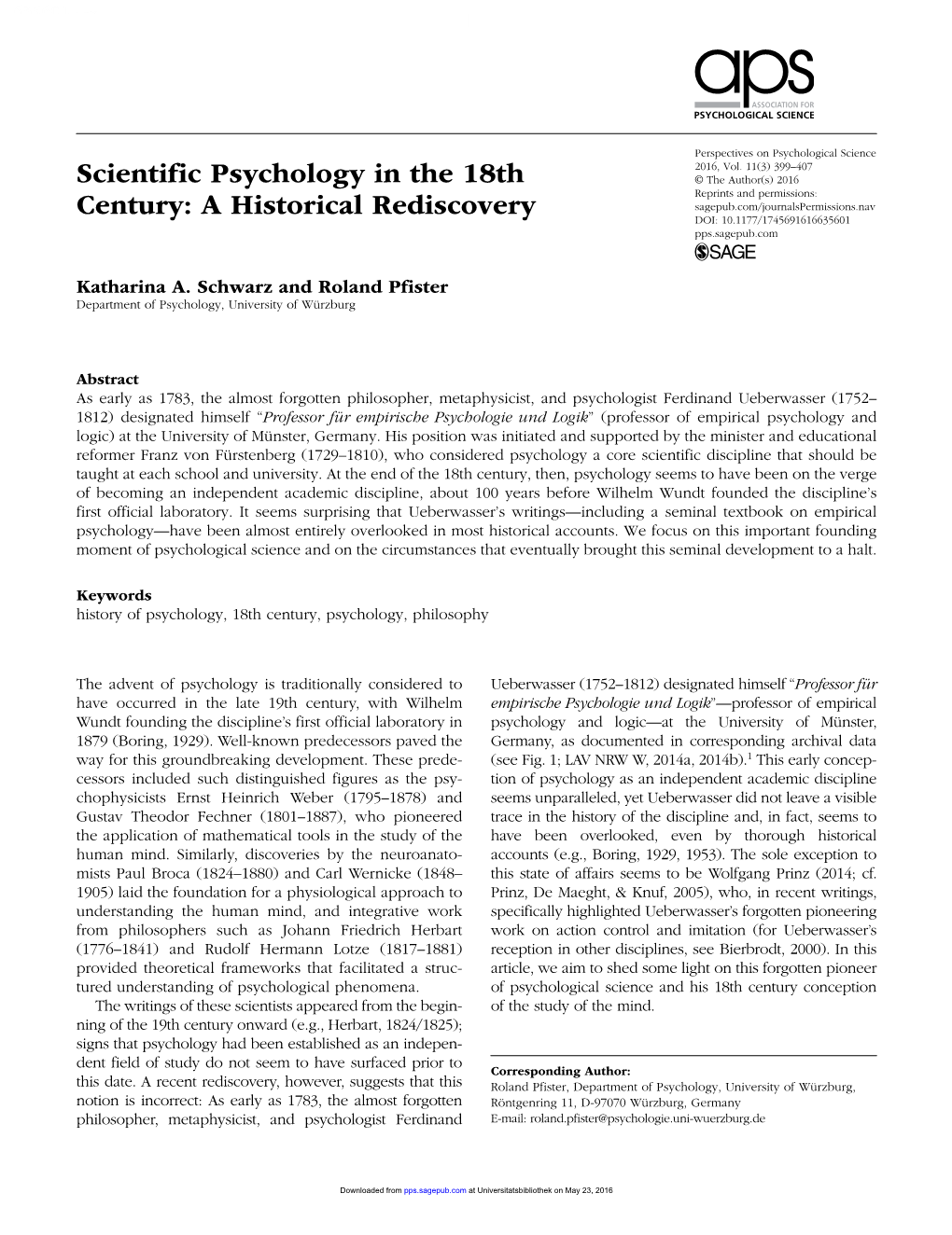 Scientific Psychology in the 18Th Century