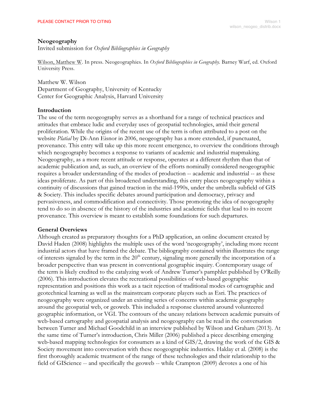 Neogeography Invited Submission for Oxford Bibliographies in Geography