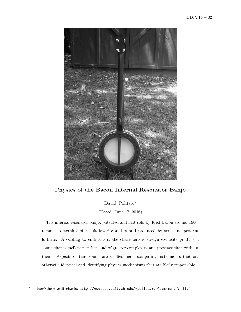 Physics of the Bacon Internal Resonator Banjo