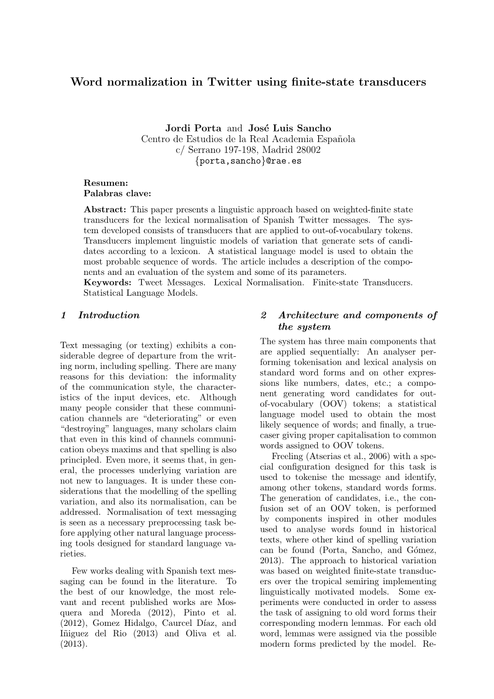 Word Normalization in Twitter Using Finite-State Transducers