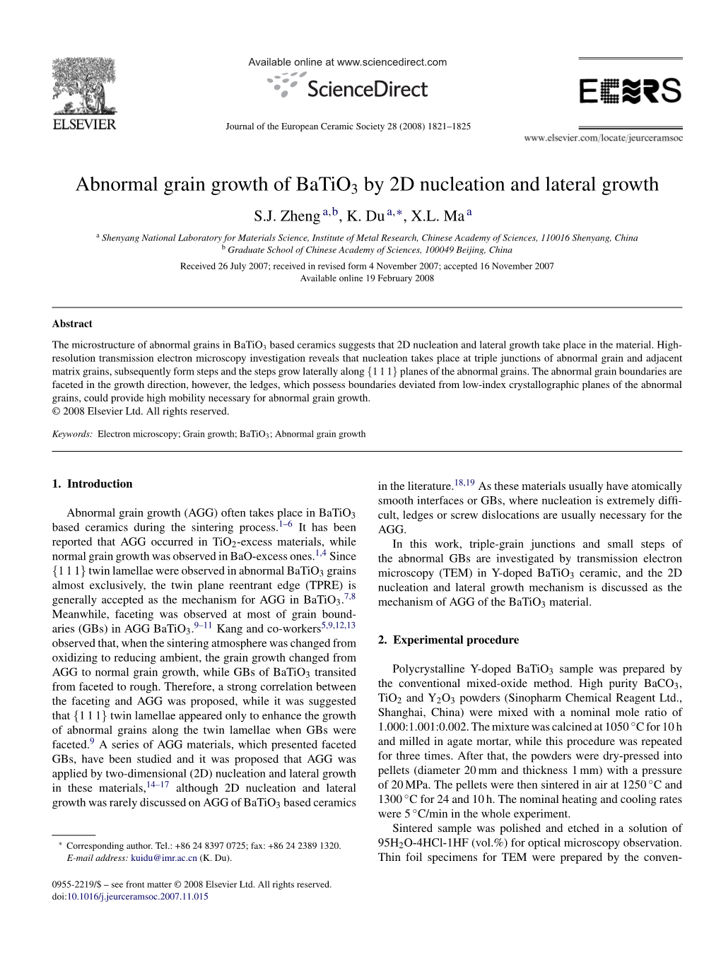 Abnormal Grain Growth of Batio3 by 2D Nucleation and Lateral Growth S.J