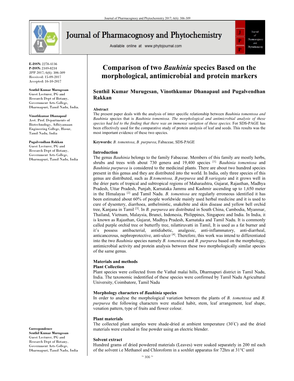 Comparison of Two Bauhinia Species Based on the Morphological