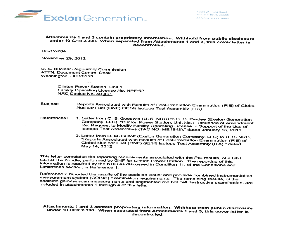 Clinton Power Station Unit 1, Submittal of Reports Associated