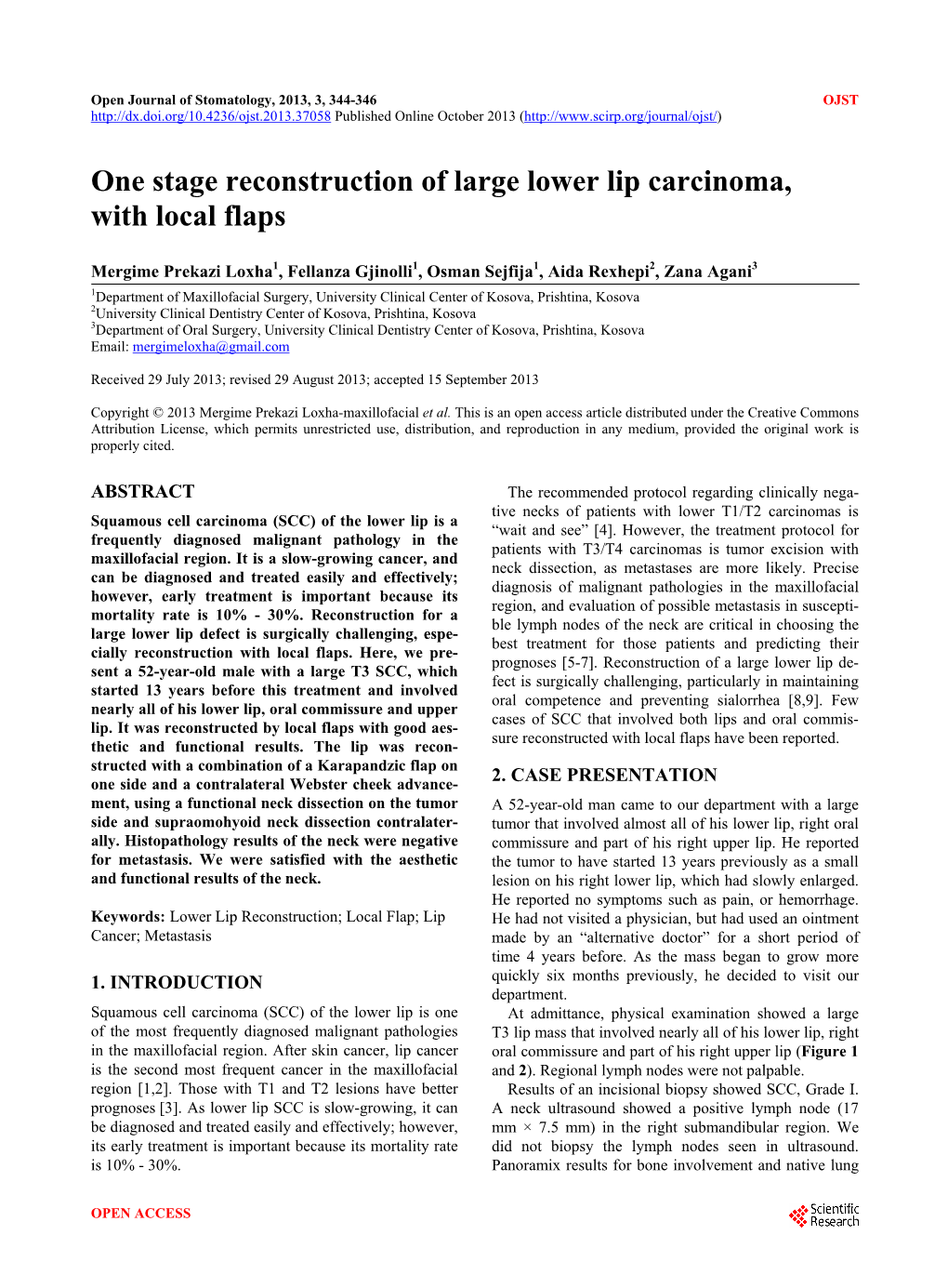 One Stage Reconstruction of Large Lower Lip Carcinoma, with Local Flaps