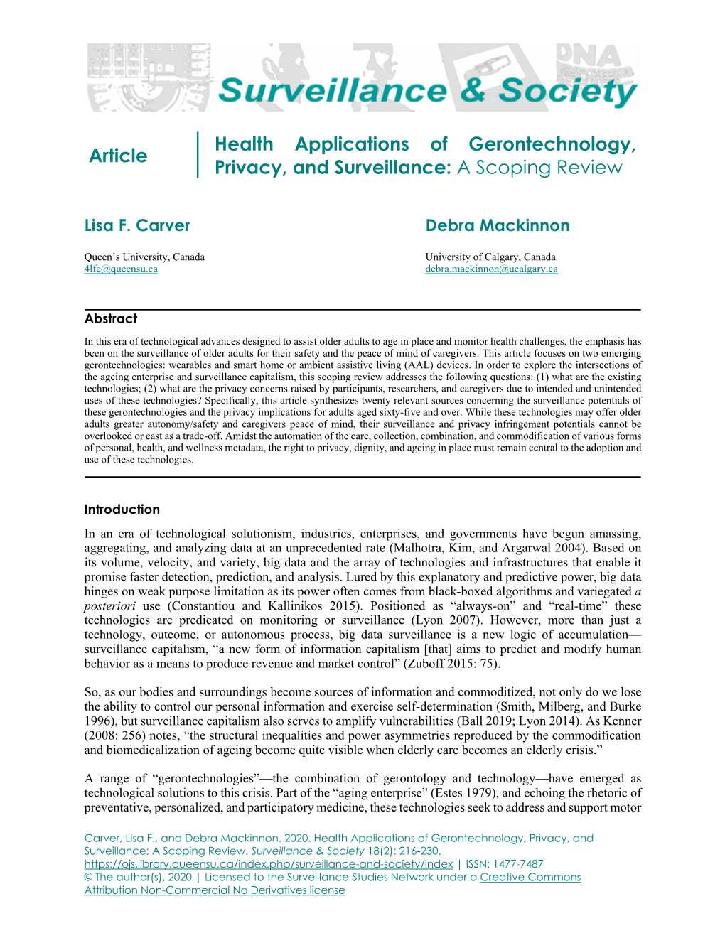 Article Health Applications of Gerontechnology, Privacy, And