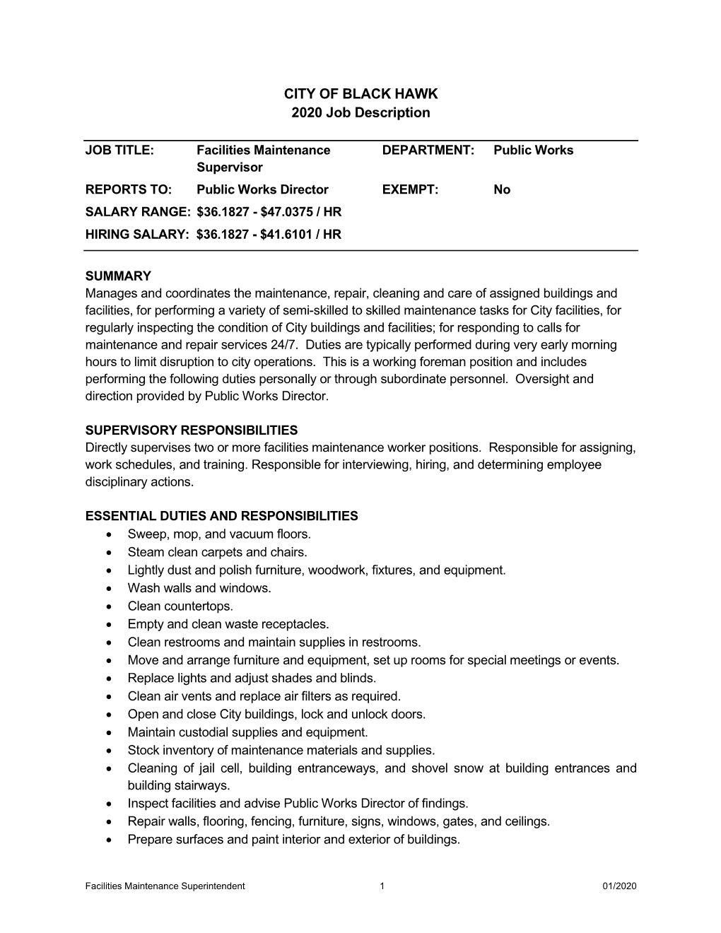 Facilities Maintenance Supervisor