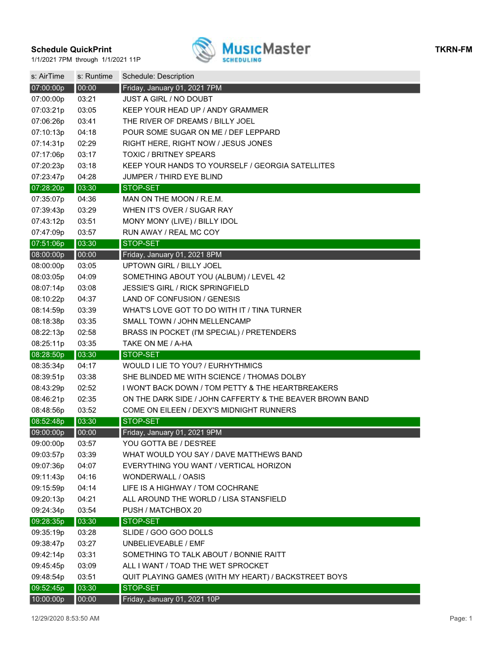 Schedule Quickprint TKRN-FM