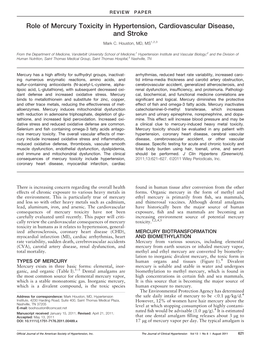 Role of Mercury Toxicity in Hypertension, Cardiovascular Disease, and Stroke