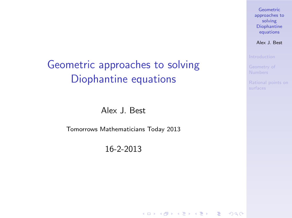 Geometric Approaches to Solving Diophantine Equations