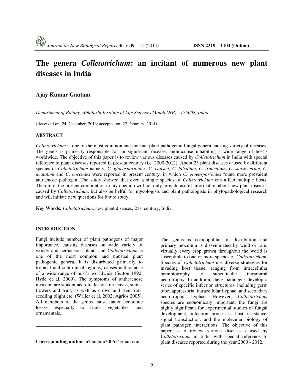 The Genera Colletotrichum: an Incitant of Numerous New Plant Diseases In