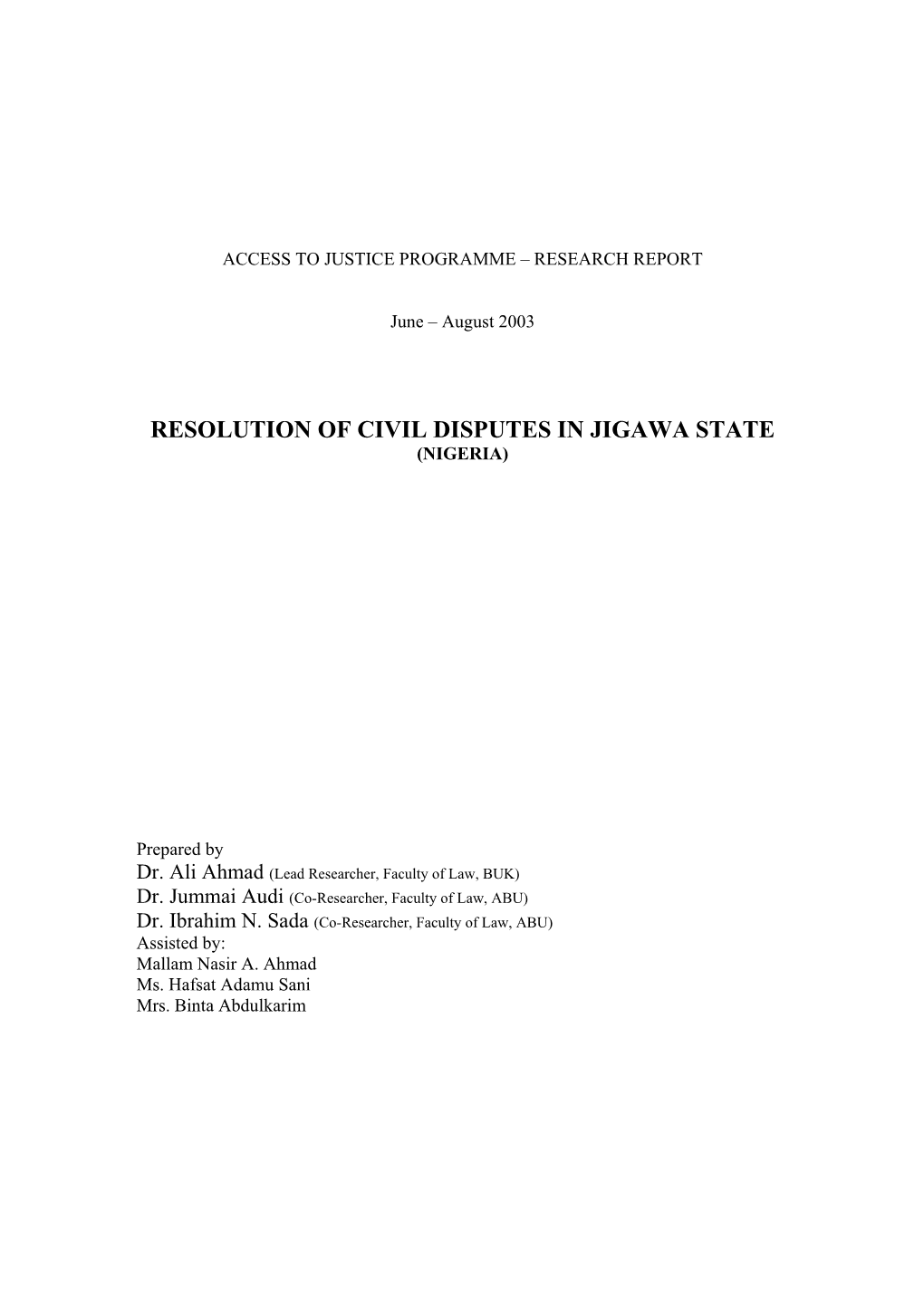 Resolution of Civil Disputes in Jigawa State (Nigeria)