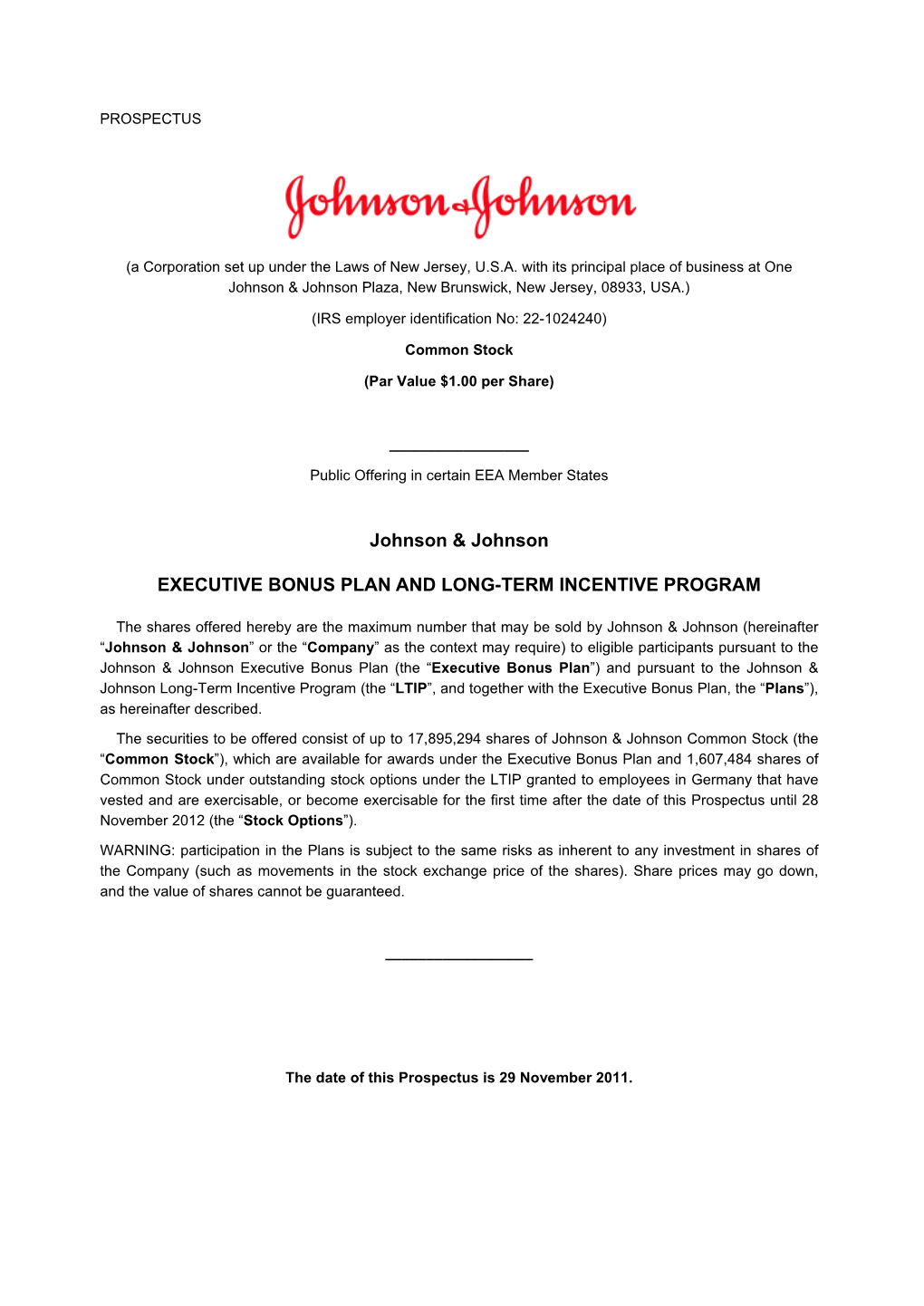 Johnson & Johnson EXECUTIVE BONUS PLAN and LONG-TERM