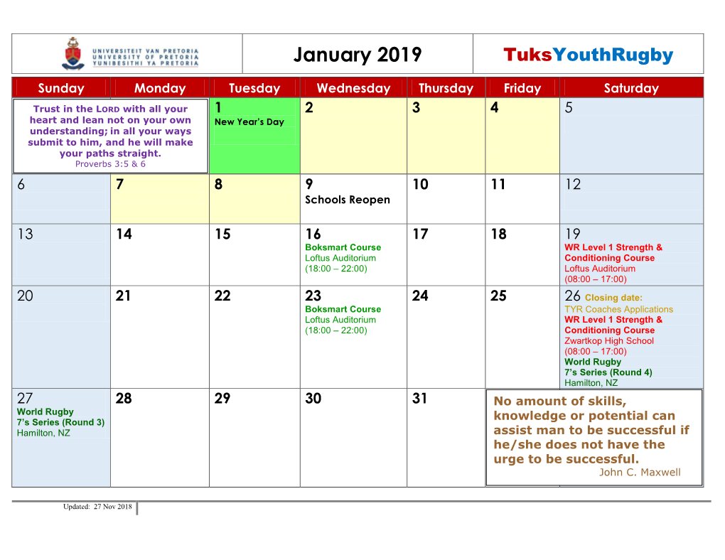 January 2019 Tuksyouthrugby