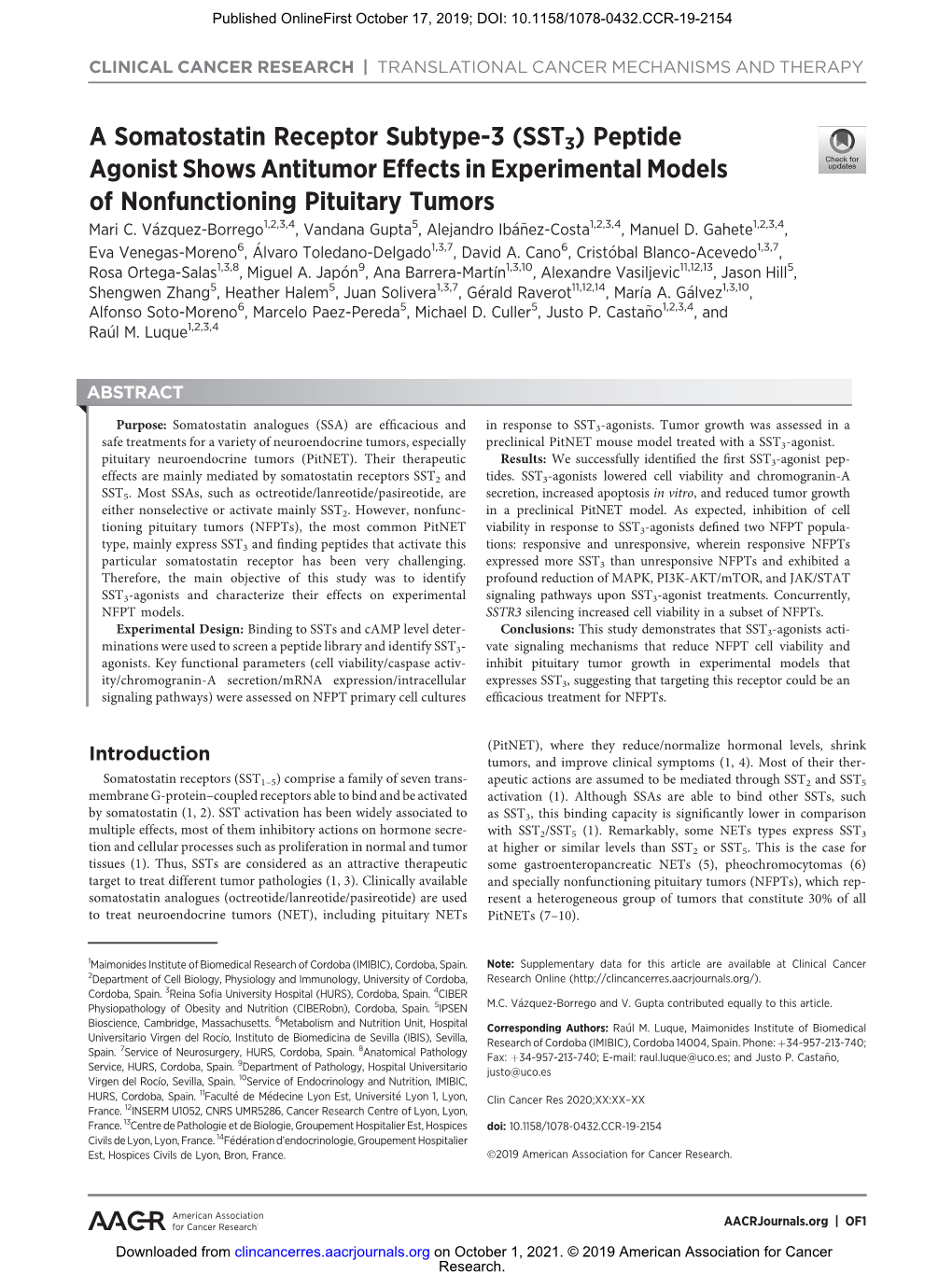 A Somatostatin Receptor Subtype-3 (SST3) Peptide Agonist Shows Antitumor Effects in Experimental Models of Nonfunctioning Pituitary Tumors Mari C