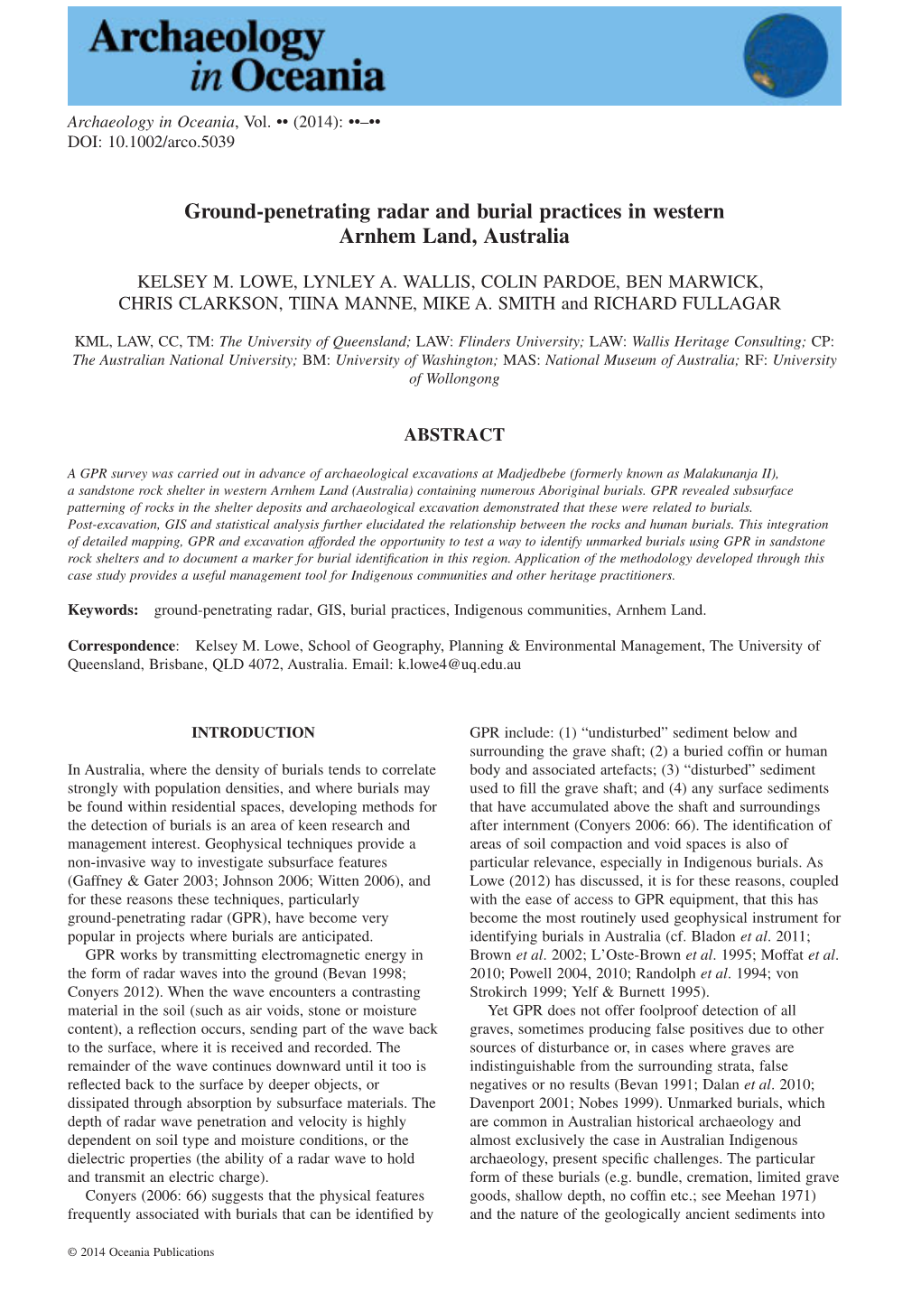 Ground-Penetrating Radar and Burial Practices in Western Arnhem Land, Australia