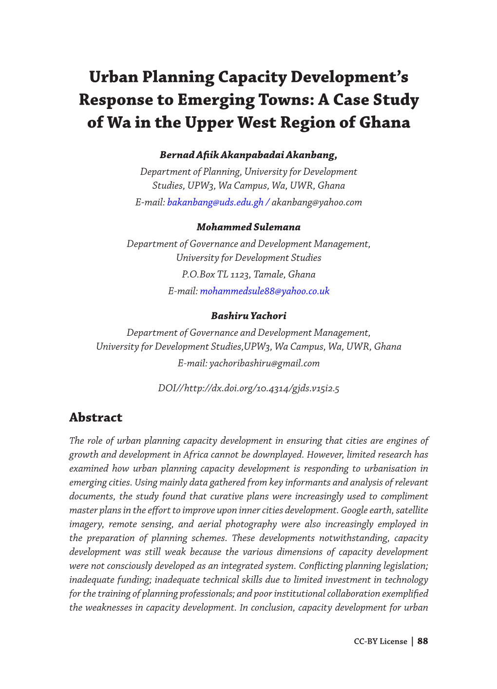 A Case Study of Wa in the Upper West Region of Ghana