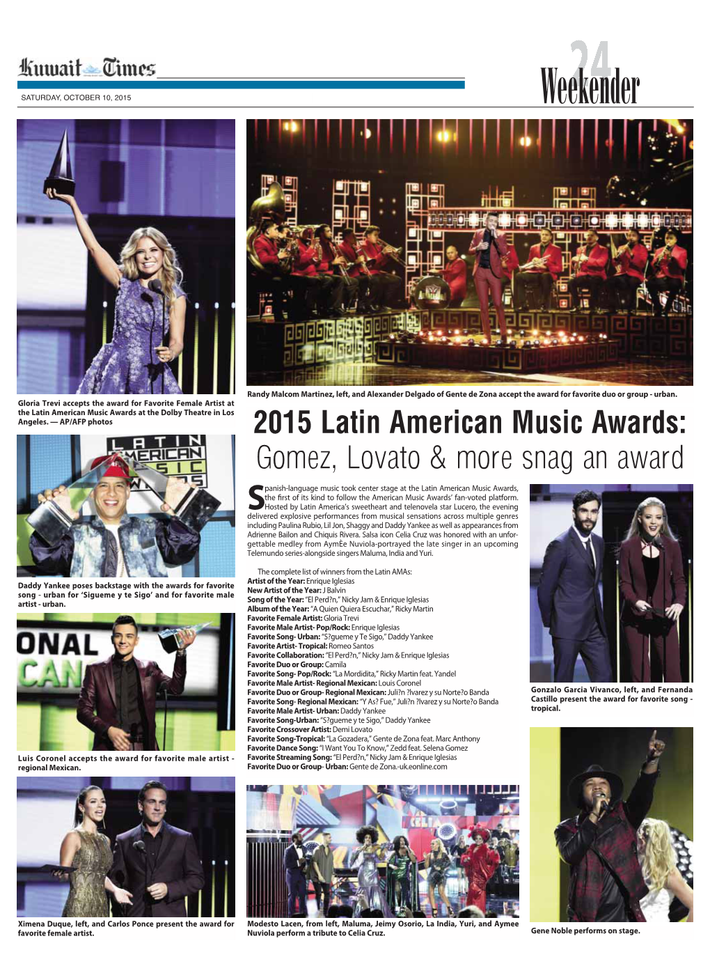 2015 Latin American Music Awards: Gomez, Lovato & More Snag an Award