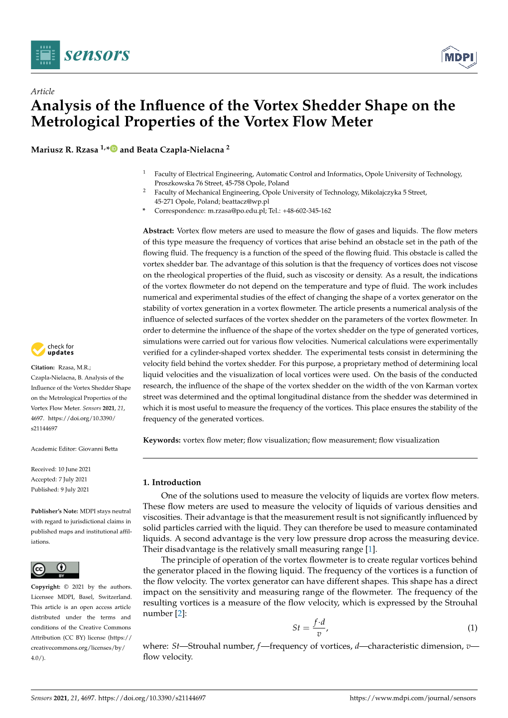 Analysis of the Influence of the Vortex Shedder Shape on the Metrological