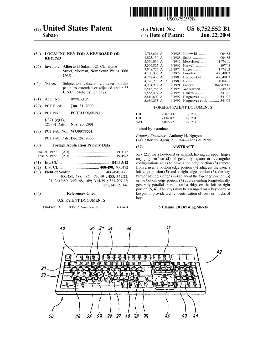 USOO675.2552B1 (12) United States Patent (10) Patent No.: US 6,752,552 B1 Sabato (45) Date of Patent: Jun