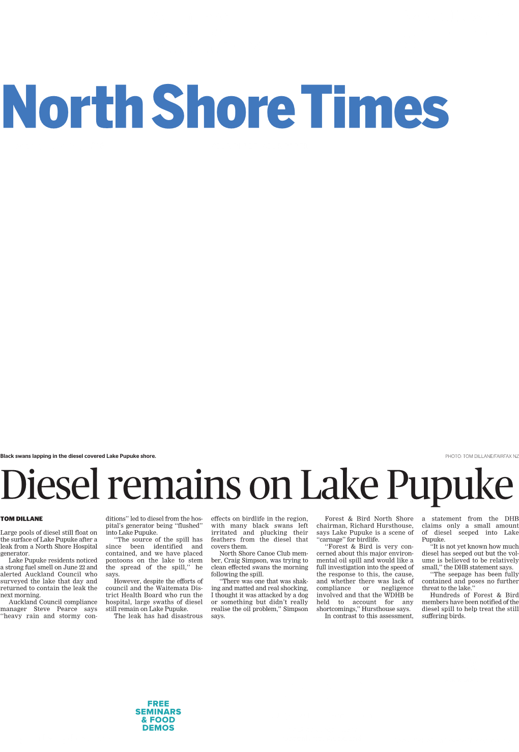 Diesel Remains on Lake Pupuke