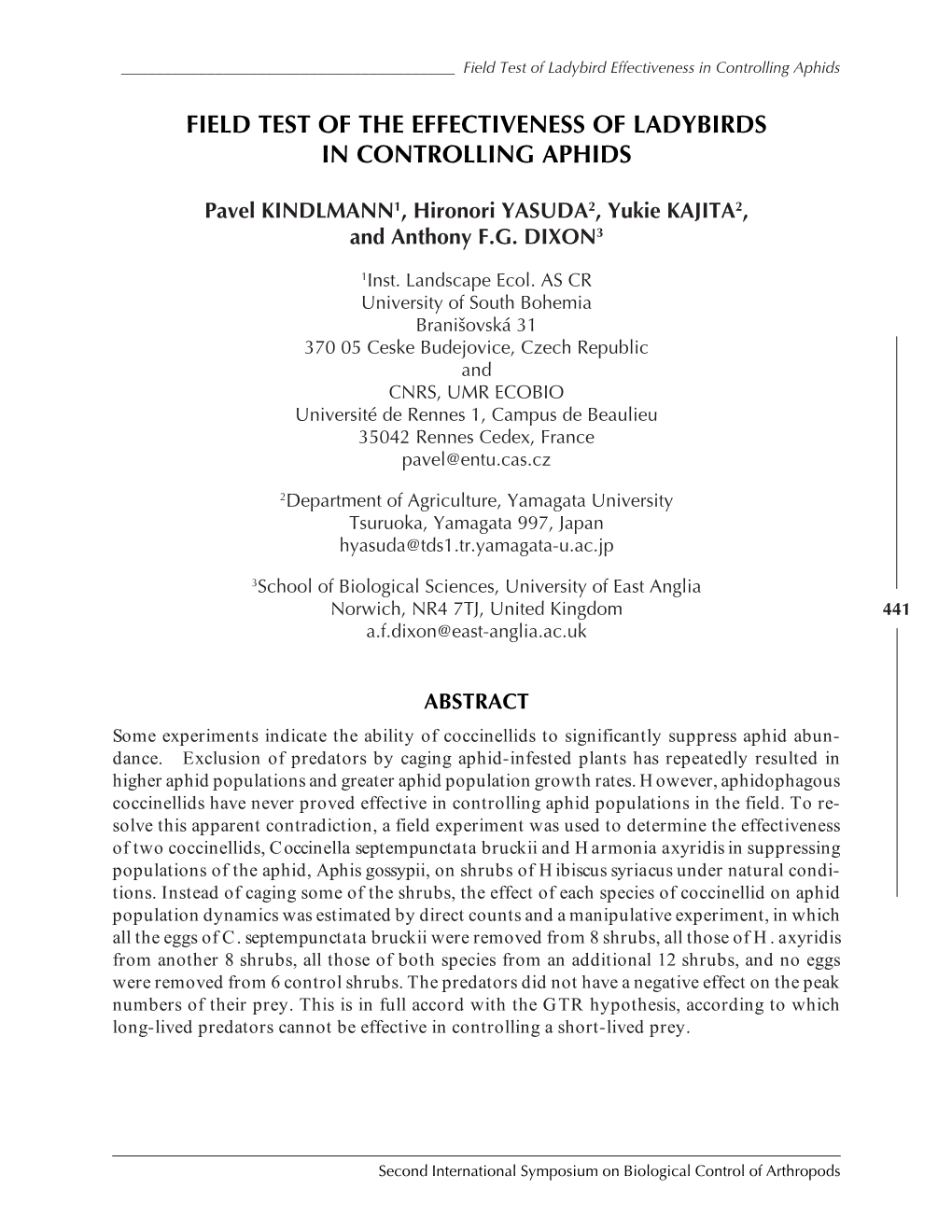 Field Test of the Effectiveness of Ladybirds in Controlling Aphids