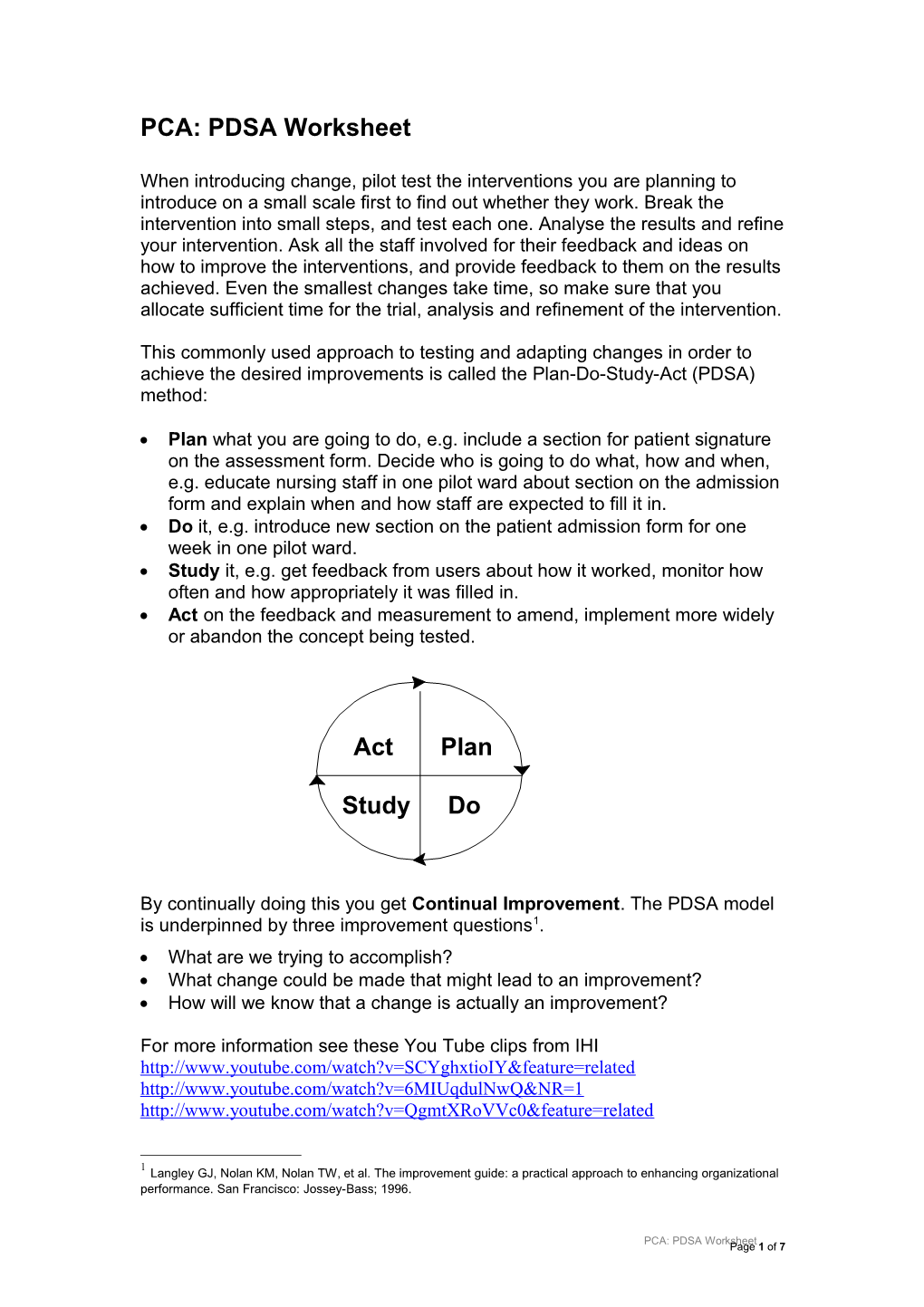 PCA: PDSA Worksheet