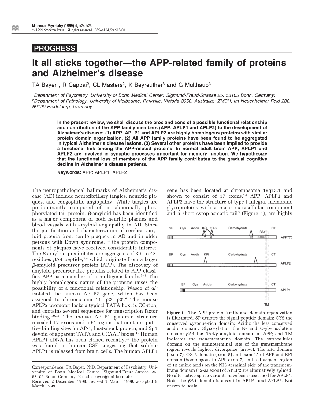 It All Sticks Together—The APP-Related Family of Proteins and Alzheimer's