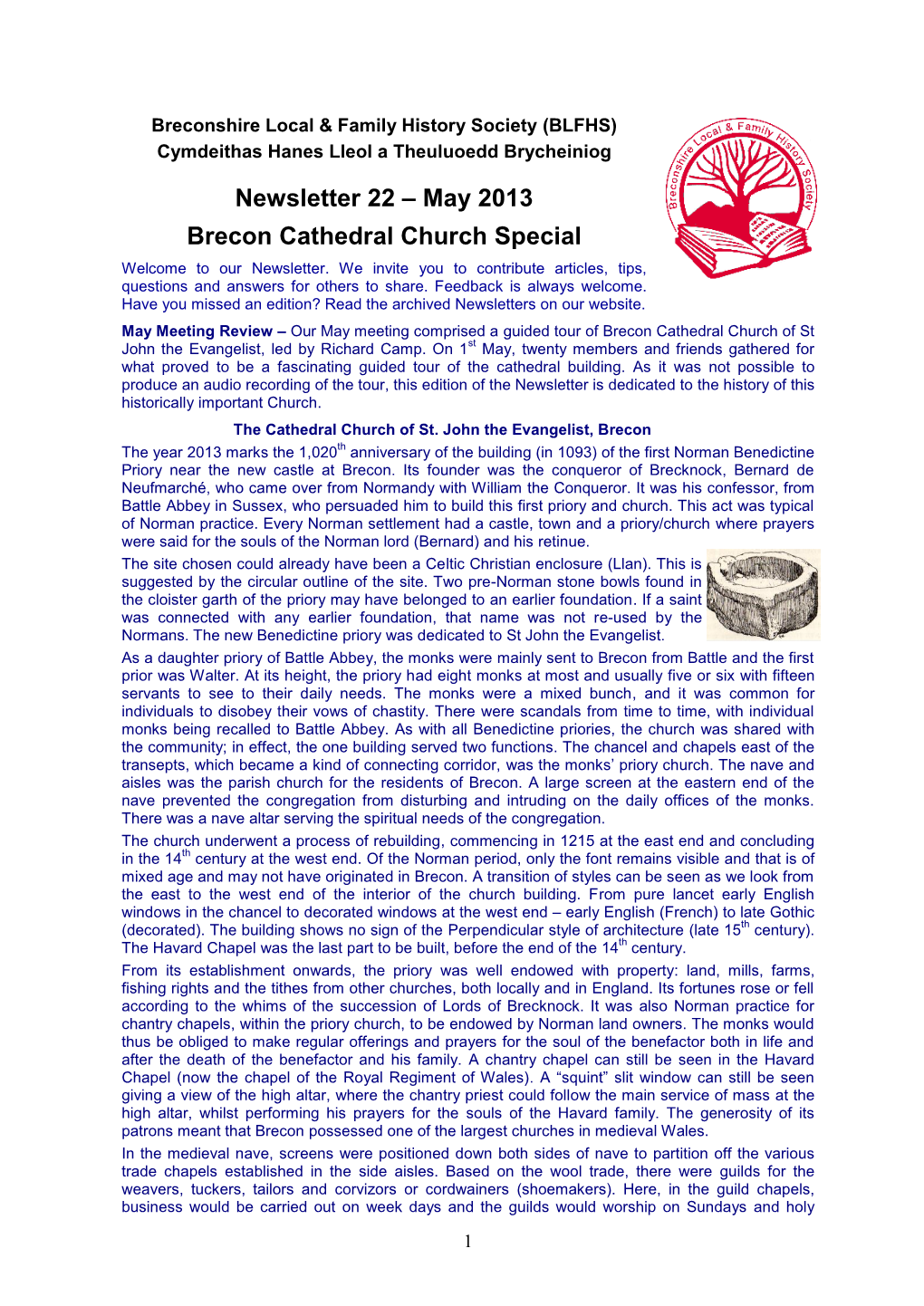 Newsletter 22 – May 2013 Brecon Cathedral Church Special Welcome to Our Newsletter