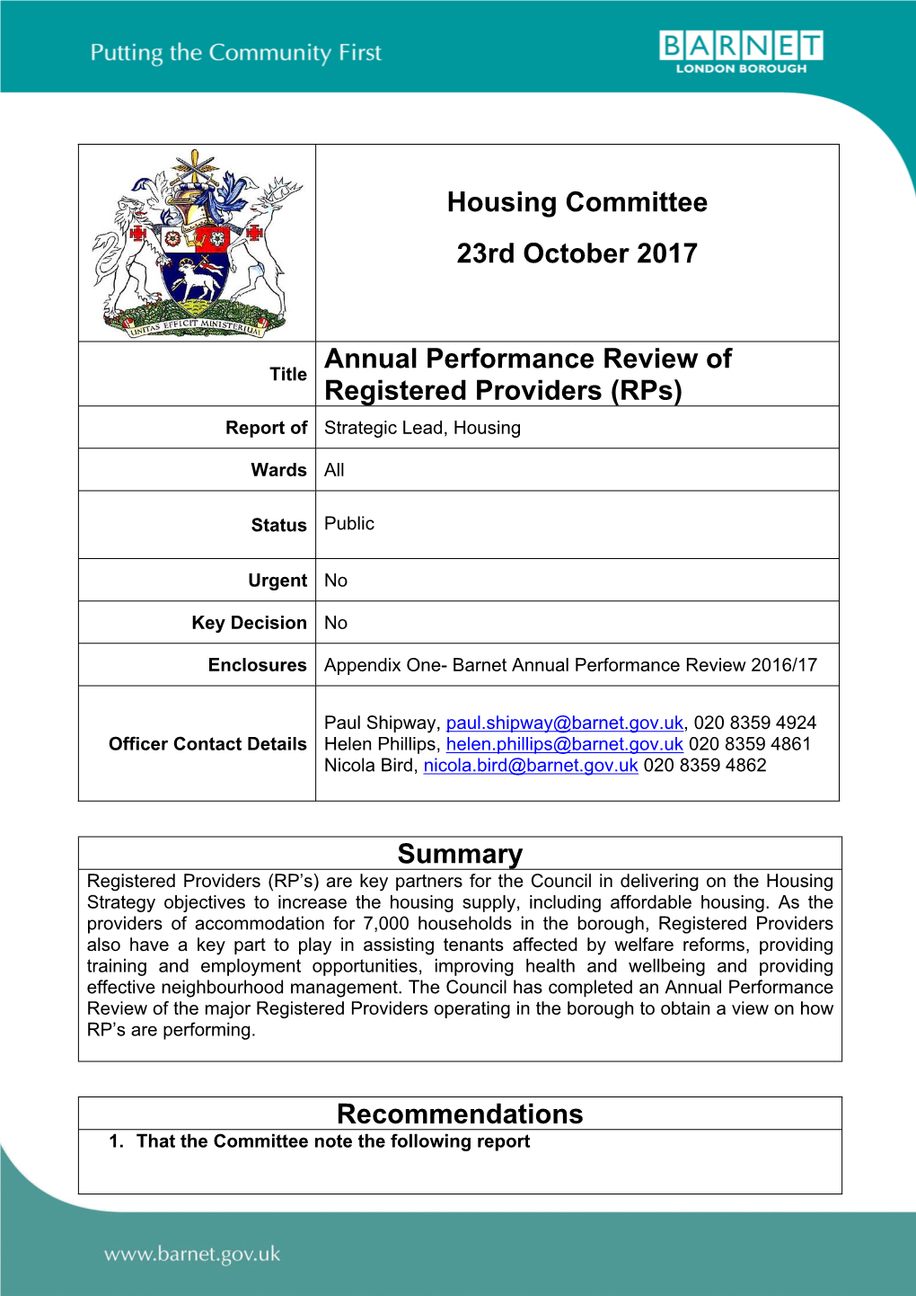 Annual Performance Review of Registered Providers