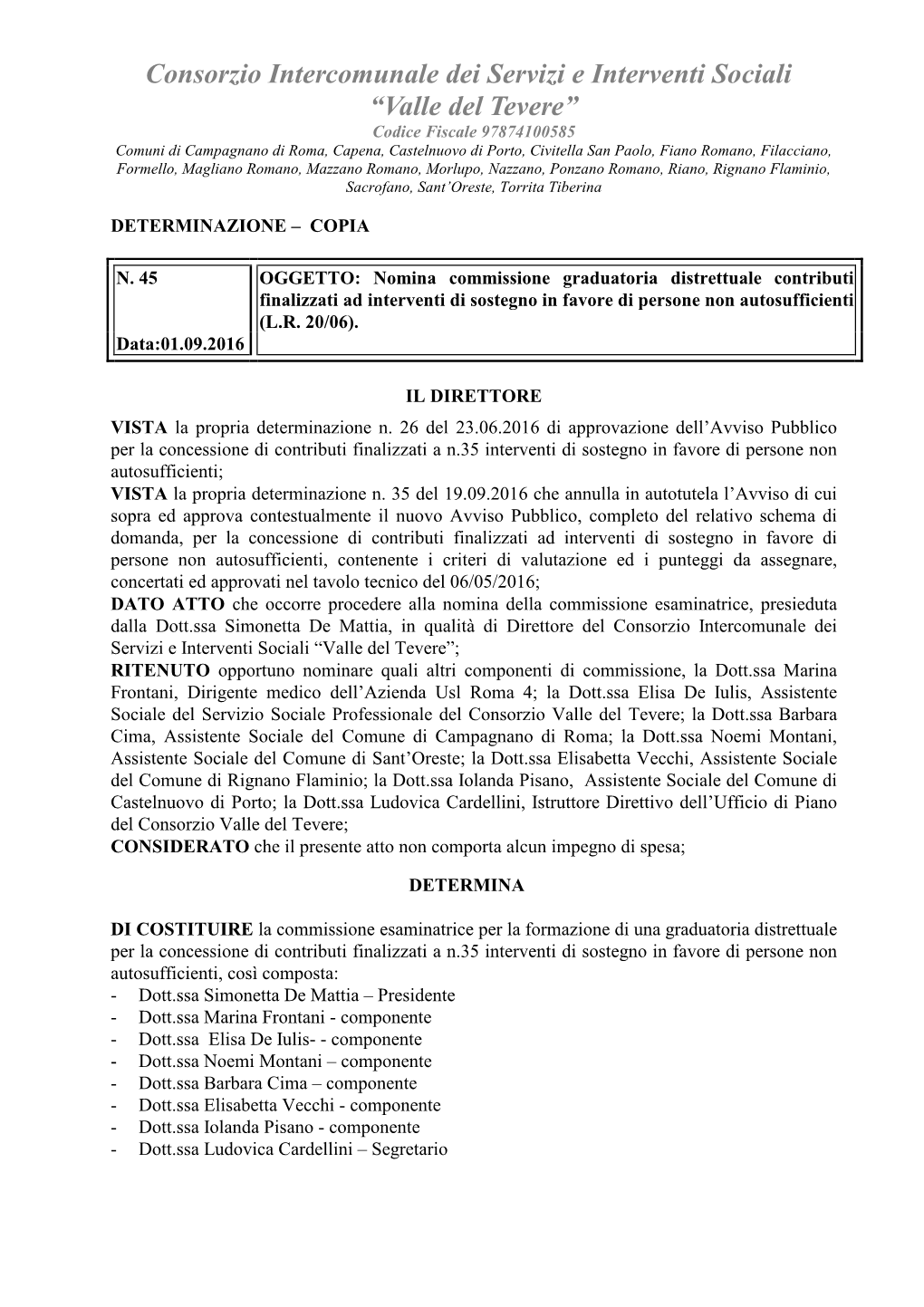 Consorzio Intercomunale Dei Servizi E Interventi Sociali “Valle Del Tevere”